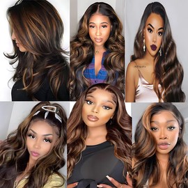 ZCMYVINND Dark Brown Ombre Body Wave Bundles P430 Highlight Body Wave Human Hair Bundles 14 16 18 Inch Two Tone Chocolate Color and Light Brown Mix Brazilian Human Hair Extensions for Black Women for
