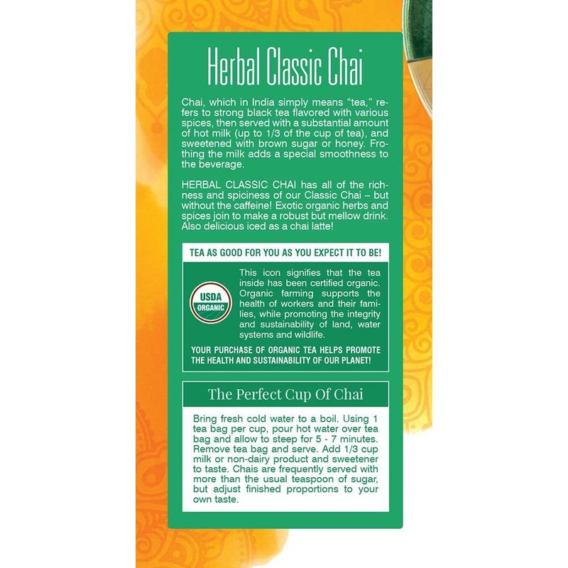 Davidson's Organics, Herbal Classic Chai, 25-count Tea Bags, Pack of