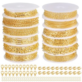 Gold Chains for Jewelry Making, Jewelry Chains Bulk Gold Plated Chain Set Jewelry Making Accessories for DIY Necklace Bracelet