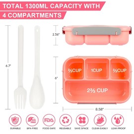 Yarratech 27pcs 1300ml Loncheras para Niños y Niñas, Fiambrera Bento Apta para Microondas, Caja de Almuerzo Sellada, (Rosa)