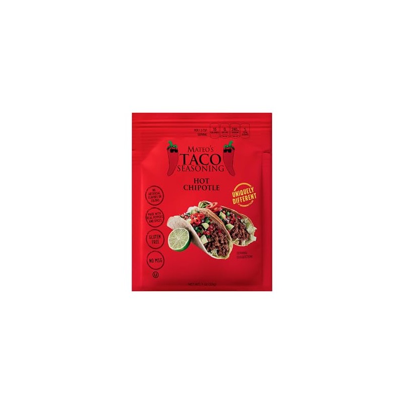 Mateo's Hot Chipotle Taco Seasoning Mix Packets, 1 Ounce (Pack