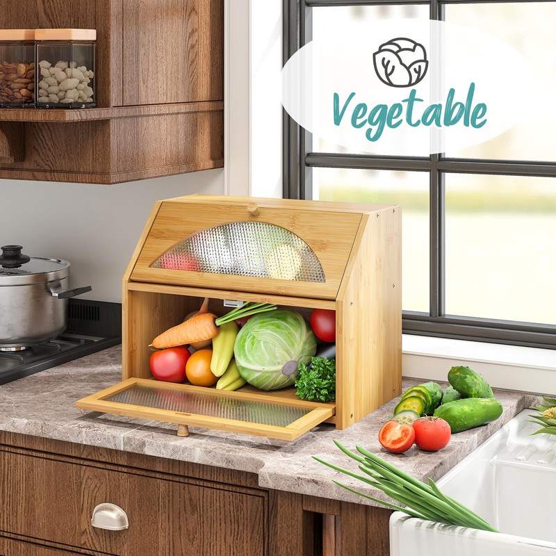 Vriccc Large Bread Box, Bamboo Wood Bread Box for Kitchen