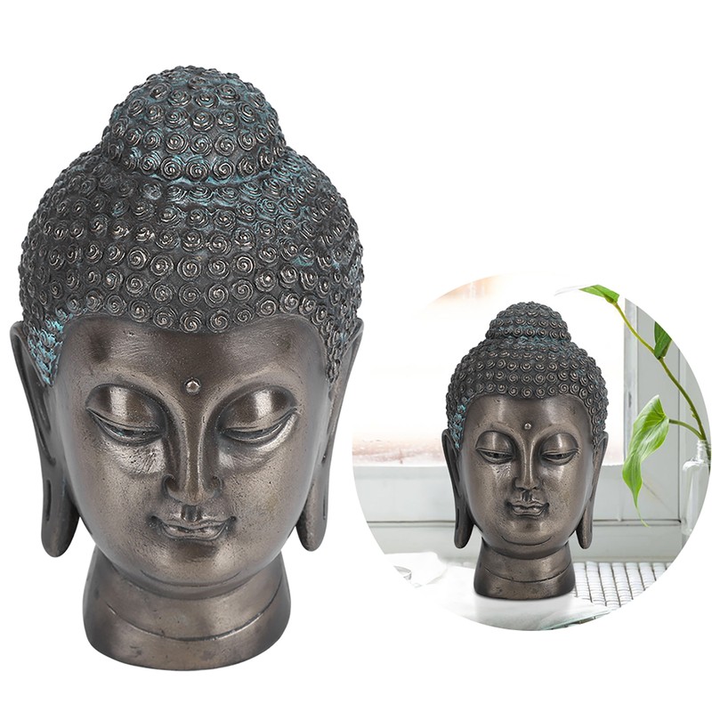 Resin Buddha Head Statue Figurine Ornament Buddhist Supplies Home Tabletop