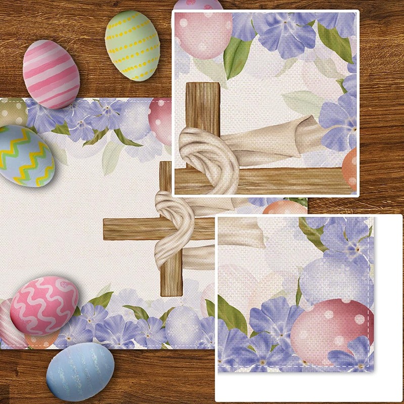 Rainlemon Linen He is Risen Table Runner Easter Egg Spring