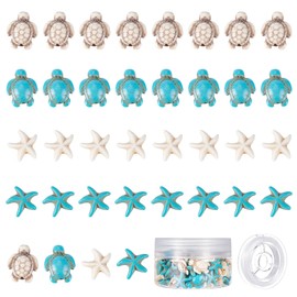 SUNNYCLUE 1 Box 100Pcs Sea Turtle Beads Turquoise Starfish Bead Synthetic Sea Star White Blue Tortoise Turtle Charms Small Ocean Animal Summer Spacer Beads for Bracelets DIY Jewelry Making Supplies