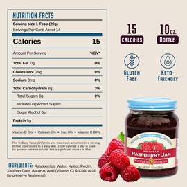 Nature's Hollow Raspberry Jam: Sugar Free Jam and Preserves, Low Cal, Non GMO, Keto Jam, Vegan, Gluten Free, and Diabetic Friendly - Sugar Free Jelly - 10oz