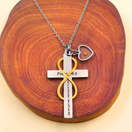 Uloveido Inspirierende Glaube Halskette für Frauen, die Gott ist in ihr Sie wird nicht fallen Edelstahl Infinity Symbol Kreuz Anhänger Halskette mit Herz Senf Samen Charm