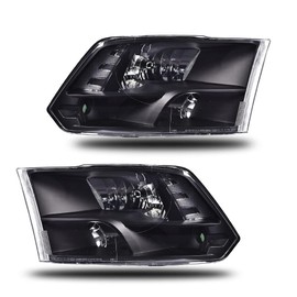 G-PLUS Headlights Assembly Fit For 2009-2012 Dodge Ram 1500 2500 3500 Headlamps(Only for Quad Models,Not Fit Dual Beam,Not Fit One Hole) Driver&Passenger Side,Clear lens Black Housing Clear Reflector