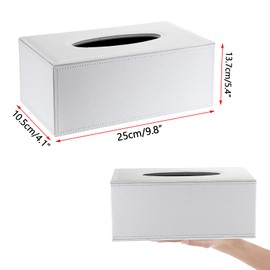 BTSKY PU Leather Tissue Box Cover Rectangular Tissue Box Holder, Pumping Paper Dispenser Case with Magnetic Bottom for Countertop Bedroom Car Office Home, White