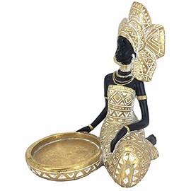 Lescafita - Portavelas con tótem tribal africano para boda, iglesia, decoración de día festivo, estatuas decorativas africanas para mujeres, candelabro para hogar y decoración de mesa (754-dorado)