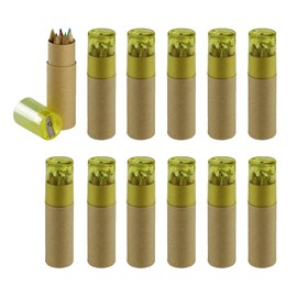 WPRO 12 x Children's Mini Colouring Pencils 6 Pieces Tilly Yellow | Party Bag | Birthday | Gift | Boys & Girls | School | Wood | Tin & Sharpener