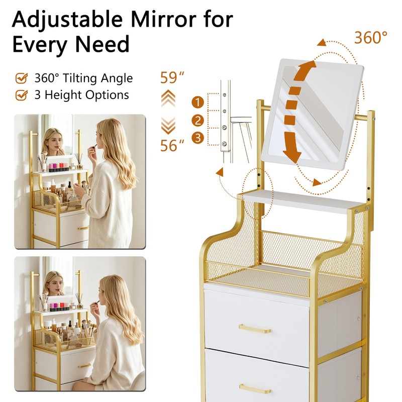 Small Makeup Dresser with Mirror for Bedroom, Narrow Vanity with