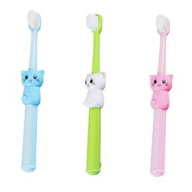 Gatuida 1set Cartoon Toothbrushes Soft Bristles for Gentle Cleaning for Ages Cat Design to Engage Oral Care for Healthy Teeth 3pcs
