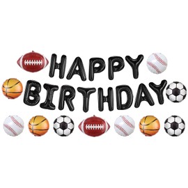Ushinemi Sports Birthday Party Decorations Football Basketball Baseball Soccer Balloons, Aluminium Foil Happy Birthday Banner Sports Themed Party Supplies for Boys Kids