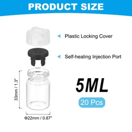 PATIKIL 5ml Clear Glass Sample Vials, 20Pcs Small Liquid Bottles with Locking Cap and Self-Healing Injection Port for Essential Oil Sample Aromatherapy Fragrance Vials Travel, Black