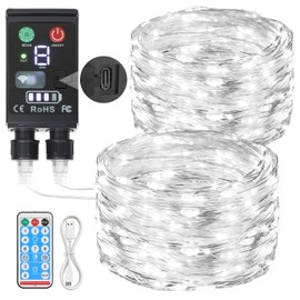 Lakumu 2-in-1 Fairy Lights Battery Operated, 200 LED String Lights with Remote & Timer, 66FT(2×33) Twinkle Lights for Bedroom Waterproof Indoor Outdoor Camping, Christmas Decorations, Cool White