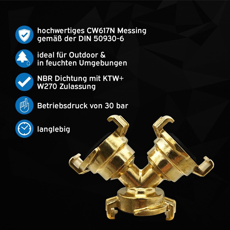 kör4u 3 Quick Coupling Brass Universal Y Splitter 3/8" to