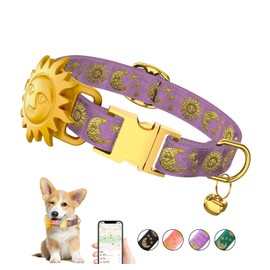 Airtag Dog Collar, Dog Collar for Large Dogs, Dog Collars for Medium Dogs, Dog Collars for Small Dogs with AirTag Holder Case, Dog GPS Tracker Collar, Moons Stars Design (Lavender, Small)