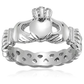 ELYA Jewelry Womens Stainless Steel Claddagh with Celtic Knot Promise Ring, White, 9