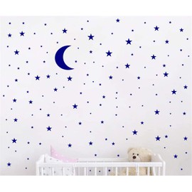 Moon and Stars Wall Decal Vinyl Sticker for Kids Boy Girls Baby Room Decoration Good Night Nursery Wall Decor Home House Bedroom Design YMX16 (Blue)