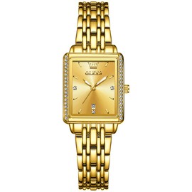 OLEVS Ladies Watches Small Face Stainless Steel Analog Quartz Women Watches Luxury Elegant Gold Watches Women Waterproof Luminous with Date Fashion Square Dress Cuff Watches for Women