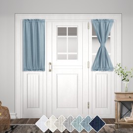 Sidelight Door Curtains 40 Inch Length Light Filtering French Short Linen Curtains for Front Including Bonus Adjustable Tieback 25 by 40 Inches Long Single Panel Stone Blue Dusty Blue