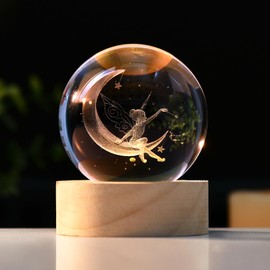 IFOLAINA 3D Fairy Crystal Ball Glass Sphere Charming Fairy Figurines for Home Decor for Girl Ornament