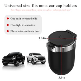 Ohleats Car Ashtray with Lid, Detachable Stainless Steel Ash Tray with LED Blue Light, Portable Mini Vehicle Cup Holder Trash Can Smell Proof Ashtray Cup, Universal Car Accessories (Silver)