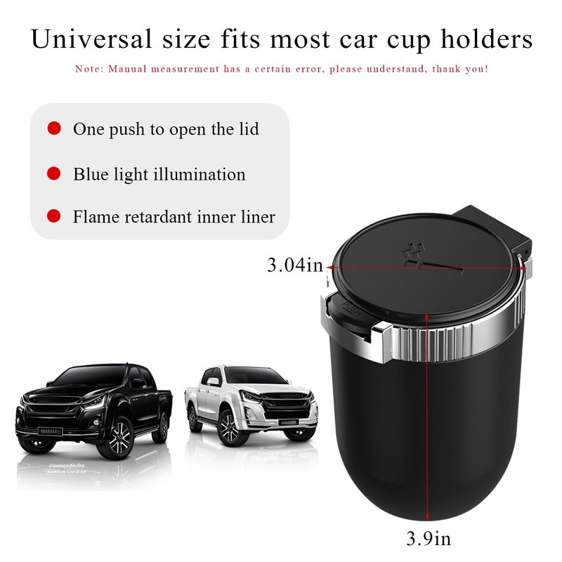 Ohleats Car Ashtray with Lid, Detachable Stainless Steel Ash Tray