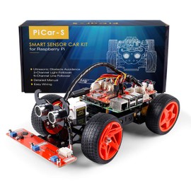 Sunfounder Raspberry Pi Smart Robot Car Kit, 4 Model B 3B+ 3B 2B Graphical Visual Programming Language Line Following Ultrasonic Sensor Light Following Module (Picar-S)