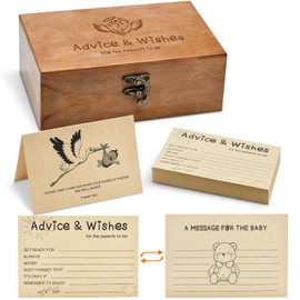 Natural Wooden Baby Shower Keepsake Box with 50 Pcs Advice & Wishes Kraft Cards - Elegant Guest Book Alternative – Rustic Time Capsule Memories Box for New Parents, Mom & Dad to Be Gifts (Set)
