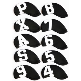 TSUCIA Golf Iron Covers with Color Count Headcovers Set of 10 (Black Base, White Count, Red Frame)