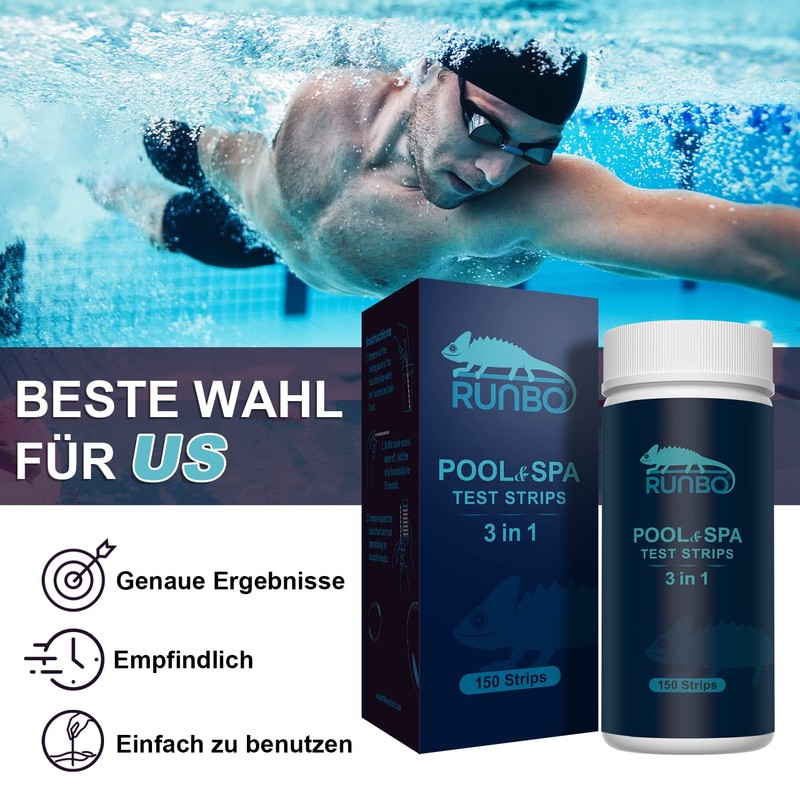 RUNBO 3 in 1 Pool Test Strips Spa 150 Sticks