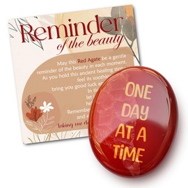 One Day at A Time Agate Healing Crystal Red Bold, Crystal Gifts for Women, Inspirational Friendship Agate Crystal