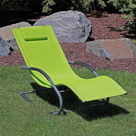 Sunnydaze Outdoor Rocking Wave Lounger with Pillow, Patio and Lawn Lounge Chair Rocker, Green
