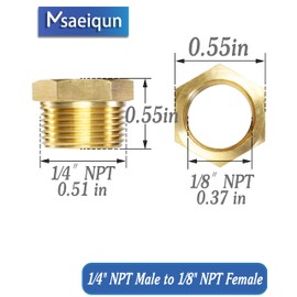 MSAEIQUN Brass Reducer Hex Bushing Threaded Pipe Fitting 1/4" NPT Male x 1/8" NPT Female Bushing 1/4 to 1/8 Adapter (1/4 NPT Male x 1/8 NPT Female, brass, 10)