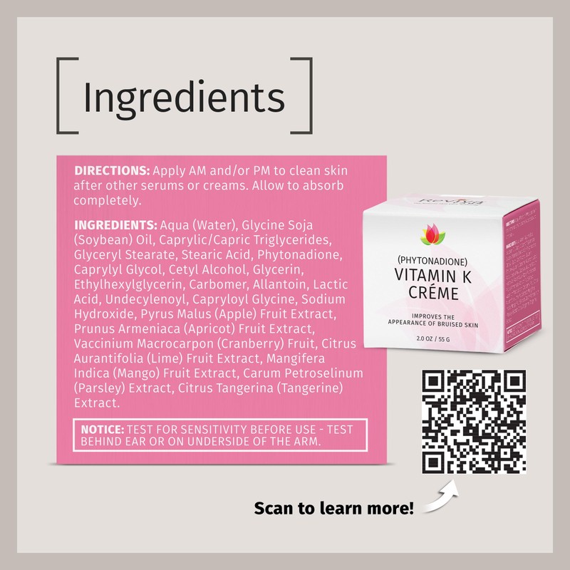 Reviva Labs Vitamin K Crème for Bruising, Under-Eye Dark Circles,