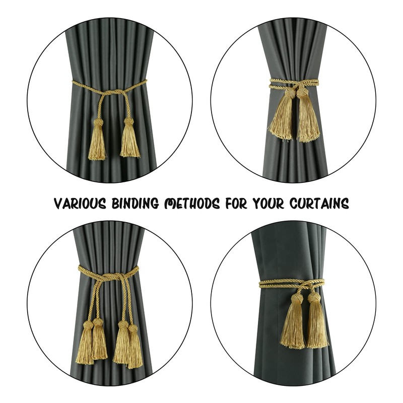 BEL AVENIR 4 Pack Curtain Handmade Tiebacks Decorative Curtain Holdbacks