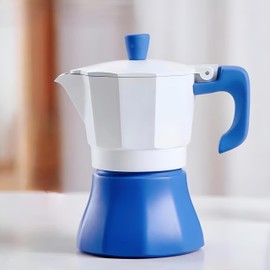 Drieamboat Coffee Pot, Moka Pot 10 OZ Italian Coffee Maker 6 Cup Stovetop Espresso Maker for Camping Home Use,Manual Cuban Coffee Percolator for Cappuccino or Latte (White and Blue)