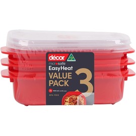 Decor Microsafe Oblong Storage Containe, Pack of 3 Pieces, 900ml Capacity, Assorted
