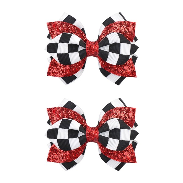 YanJie 2Pcs 3’’ Hair Bow for Girls Checkered Glitter Clips