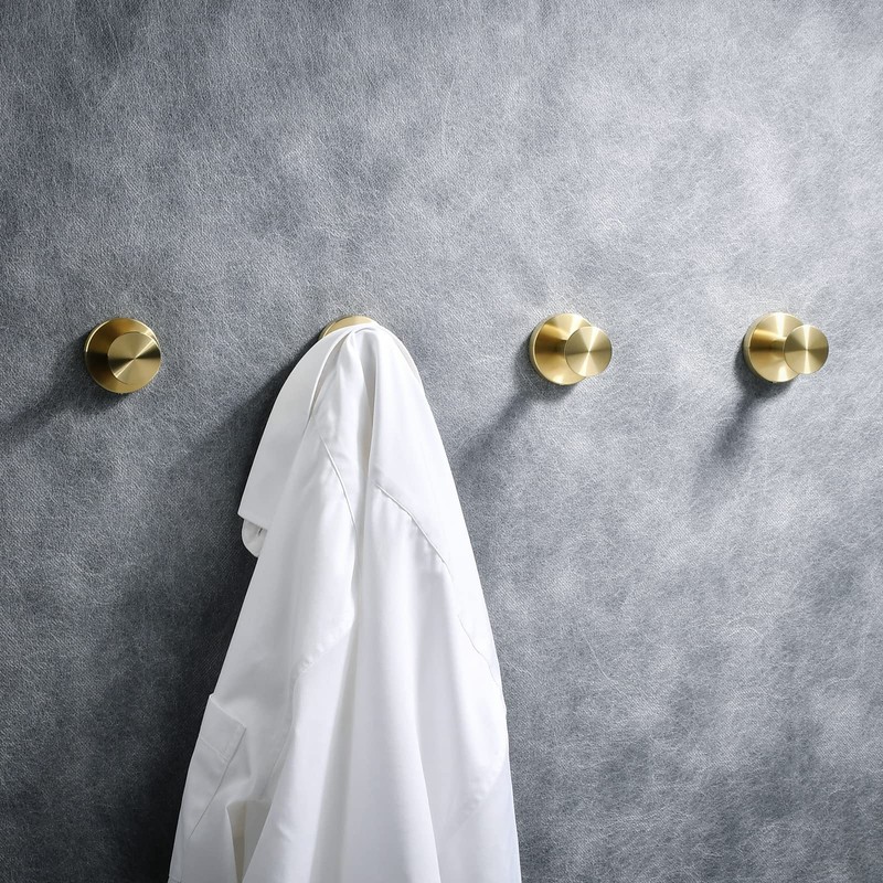 Beelee Brushed Gold Wall Hooks, 4-Pack Bathroom Towel Hooks, Robe