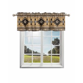 Homechoid Western Southwestern Curtain Valance for Windows/Living Room/Kitchen/Bathroom/Farmhouse, Brown Boho Aztec Farmhouse Native Short Rod Pocket Tier Curtain Window Treatment 1 Panel 42x18