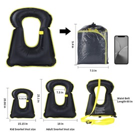 SWOURT Adult Snorkel Vest, Inflatable Snorkel Vest, Adjustable Snorkel Vest for Diving, Safety Water Sports (Black)