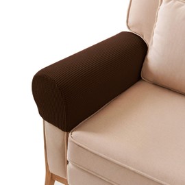 PBIEHSR Sofa Couch Arm Chair Covers, Armrest Armchair Covers Stretch Recliner Slipcovers, Set of 2 (Chocolate)