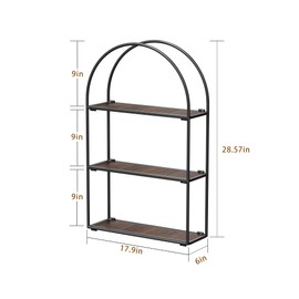 Crofy No Assembly Foldable Arched Wall Shelf, Decorative 3 Tier Bathroom Wall Shelf with Contemporary Finish and Robust Storage Capacity, 6" D x 17.9" W x 28.57" H (Black, 3 Tier Arched)
