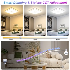 Airand 12.8 Inch Smart Ceiling Light, Dimmable LED Ceiling Light 3000K-5000K CCT with App Control, 24W 2050LM Square led Flush Mount Ceiling Lights for Living Room Bedroom