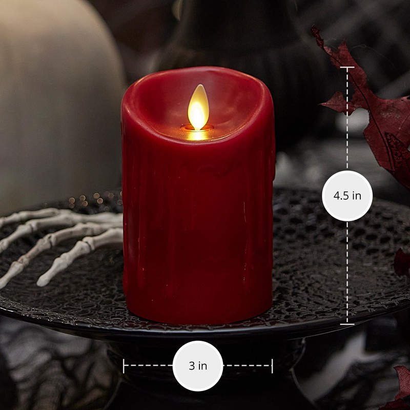 Luminara Wax Drip Flameless LED Candle, Burgundy 3" x 4.5",