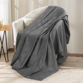 Utopia Bedding 100% Cotton Blanket (Throw Size - 60x50 Inches) 350GSM Lightweight Thermal Blanket, Soft Breathable Blanket for All Seasons (Smoke Gray)