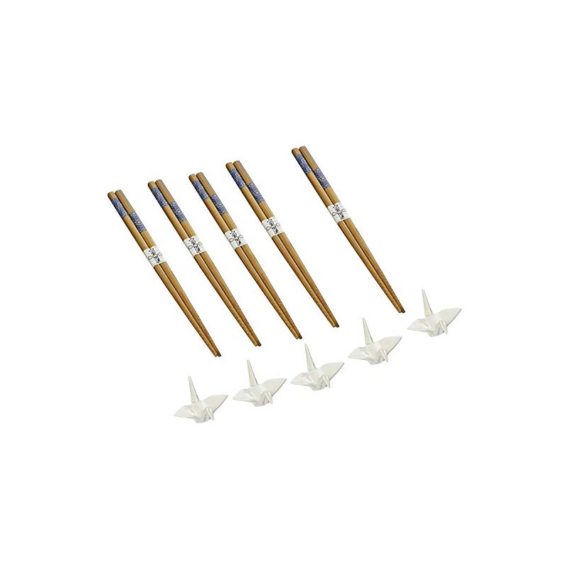 Happy Sales 5 Pairs White Crane Rests and Sashiko Design